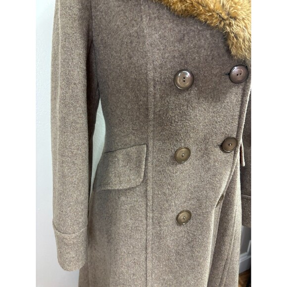 Vtg Michelle Wool Blend Rabbit Fur Trim Double Breasted Peacoat Retro Glam Sz S - Picture 2 of 14